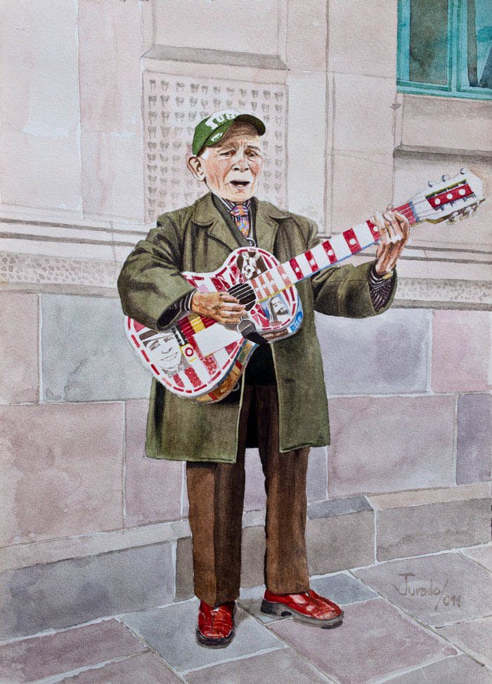 El músico callejero, acuarela